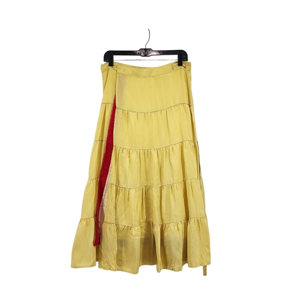 A Common Thread Women's Vintage 100% Silk Tiered Maxi Wrap Around Skirt - L - Picture 1 of 7